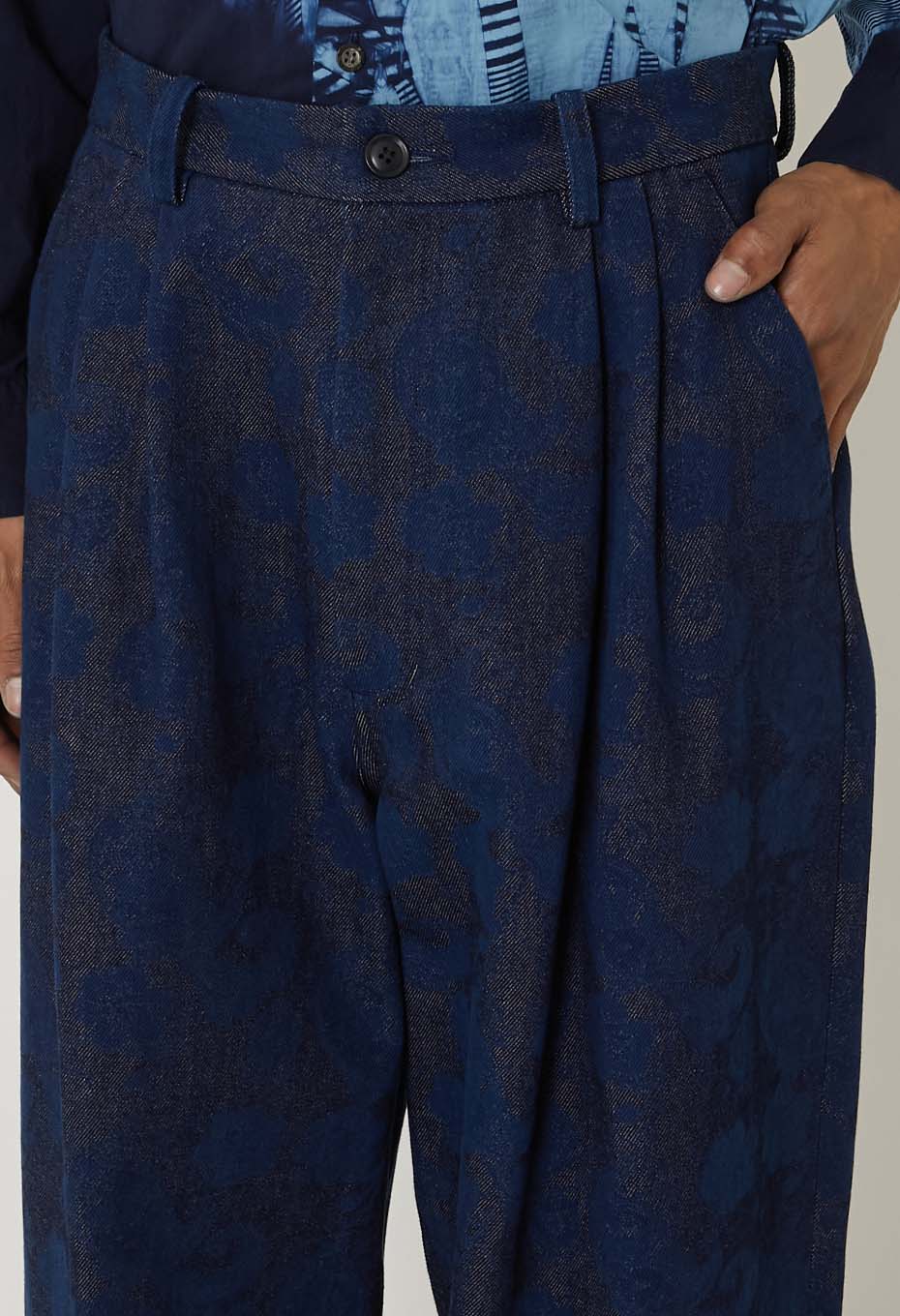 Chukubatsu Denim Tsujigahana Tuck Wide Pants - INDIGO