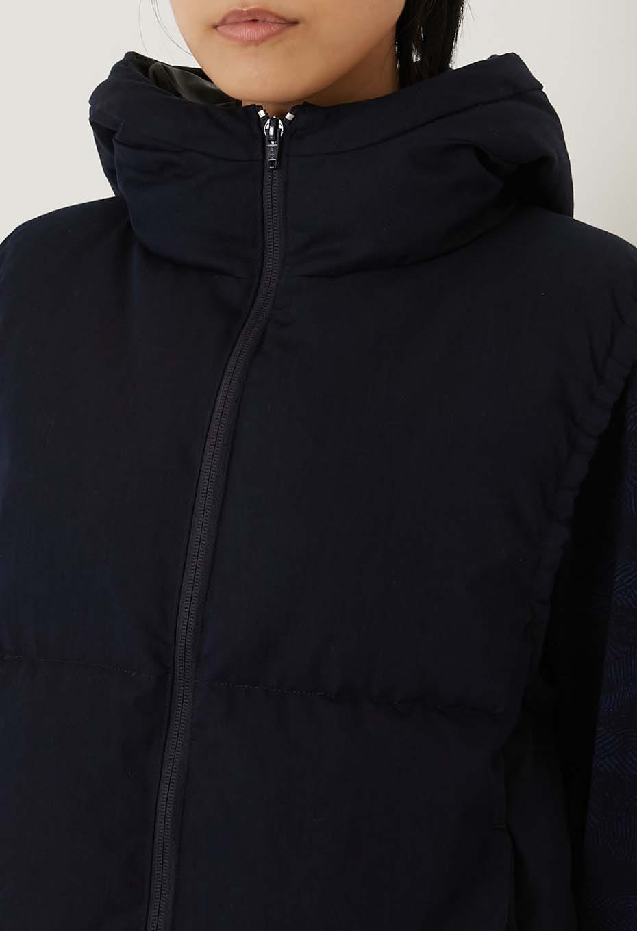 Indigo nylon satin recycled down hooded vest - INDIGO