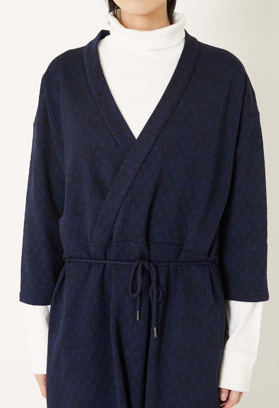 ウールニットジャカード ワンピース - NAVY