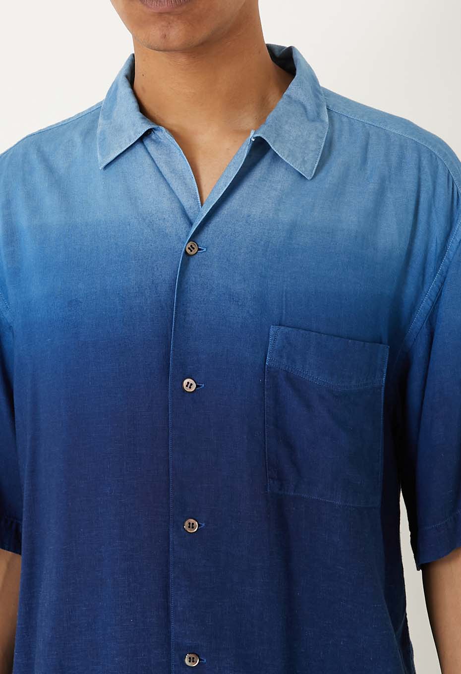 インディゴテゾメ グラデーションリネン ショートスリーブシャツ - INDIGO