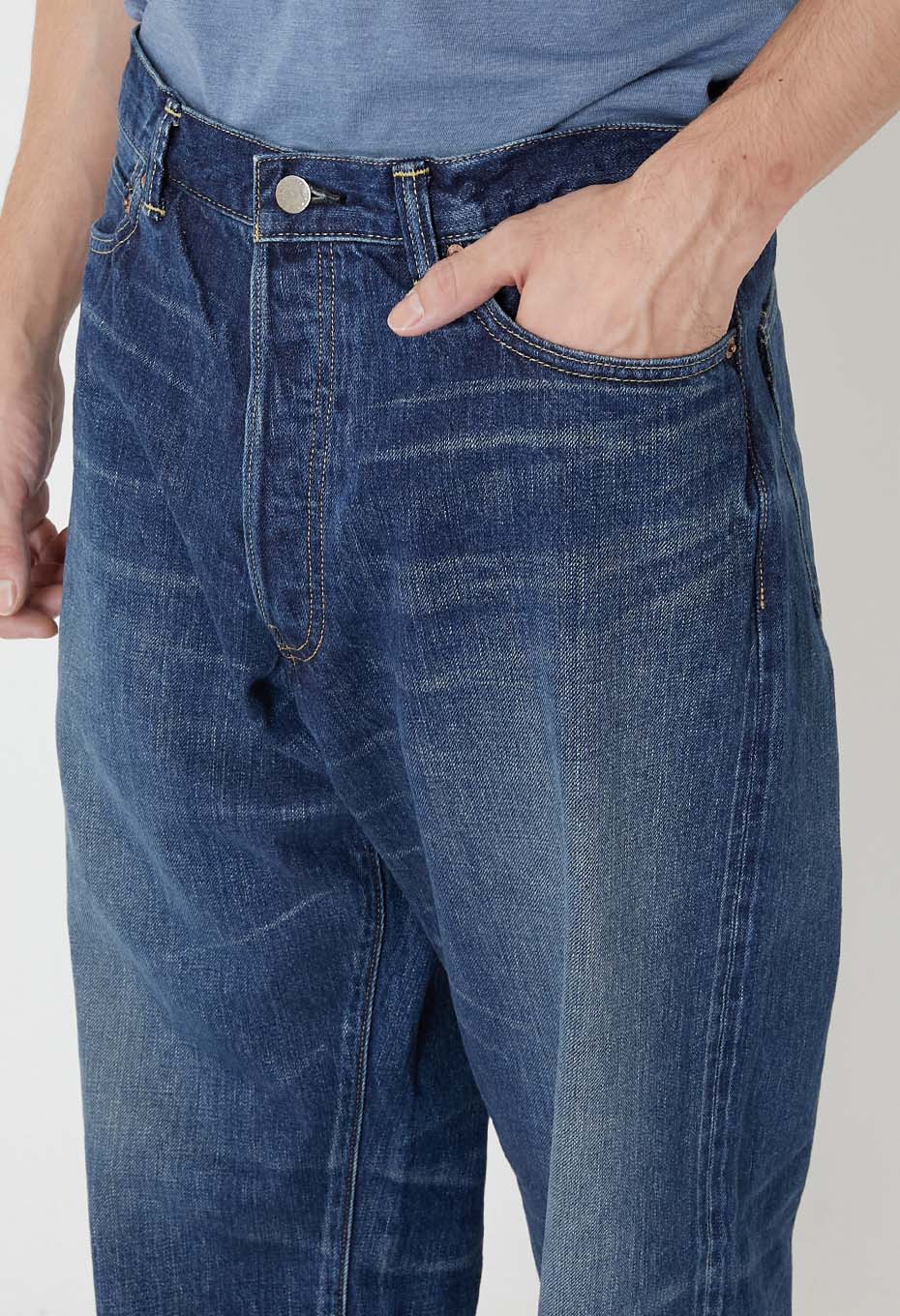 PP06 スーピマセルビッチ デニム DARK USED WASH ワイドジーンズ - INDIGO
