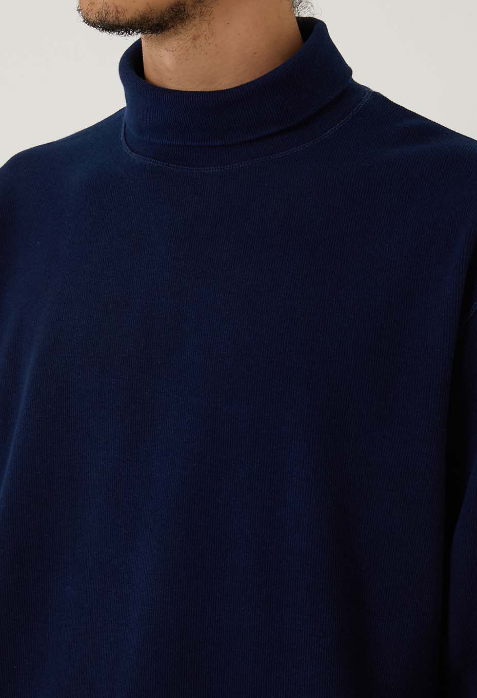 ムライトテレコ テゾメ ニードルステッチ タートルネック Tシャツ ユニセックス - INDIGO