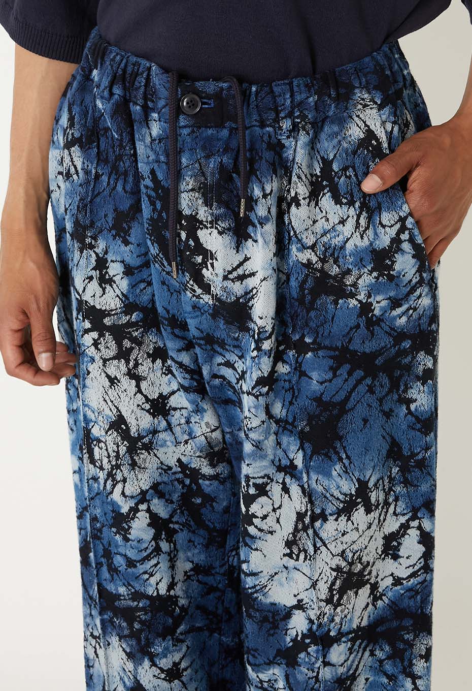 ソフトコットンガラスジャカード インディゴテゾメ ドローパンツ - INDIGO