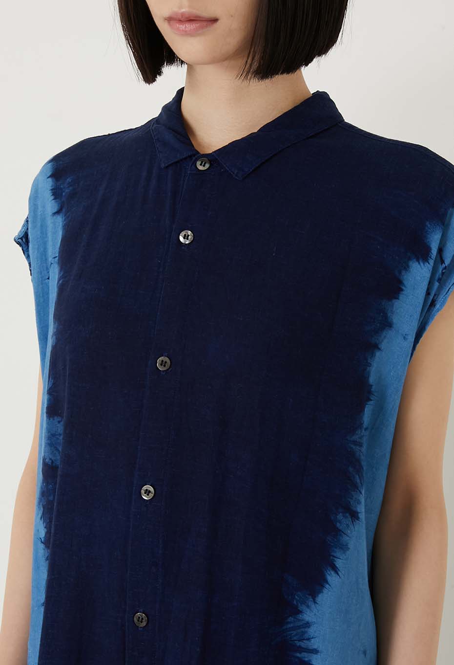 Aigasaneshibori linen shirt dress - INDIGO