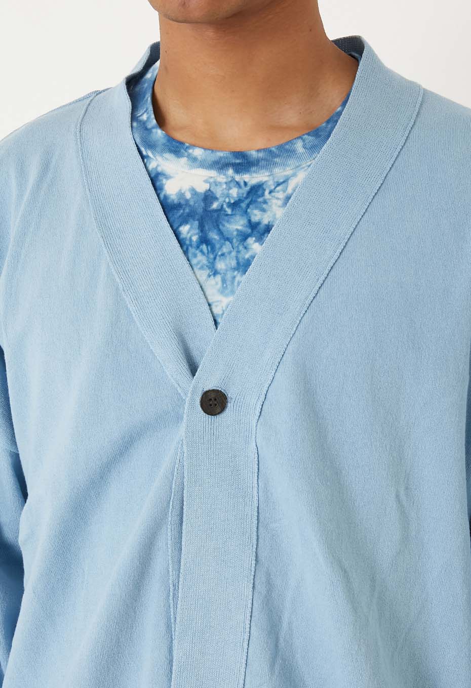 オーガニックカミイトコットン  Vネックカーディガン - BLUE