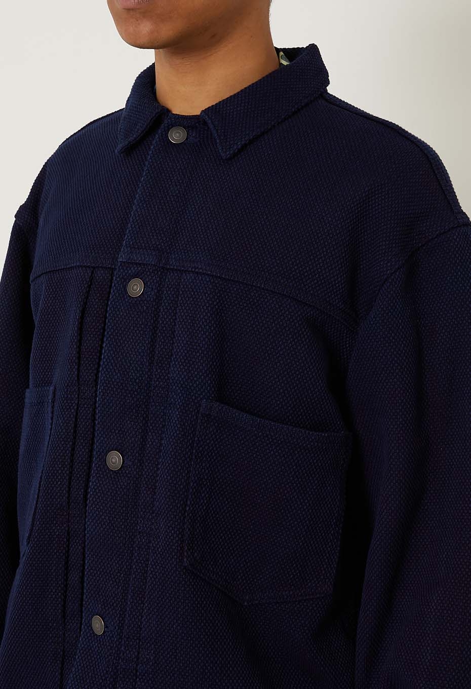 Woven Pure Indigo Light Sashiko Trucker Jacket - INDIGO