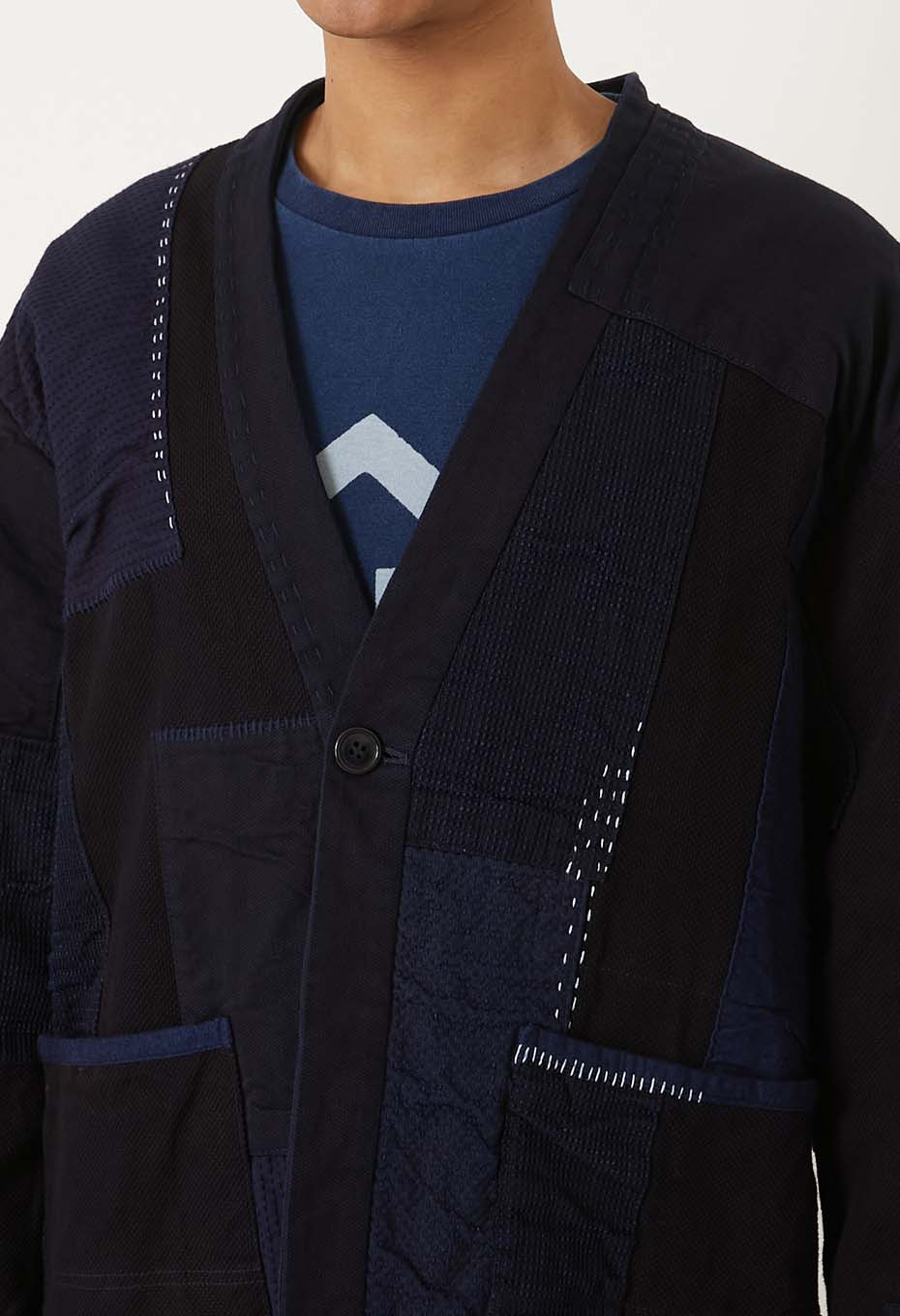 Woven Pure Indigo Sashiko Nenrin Haori - INDIGO