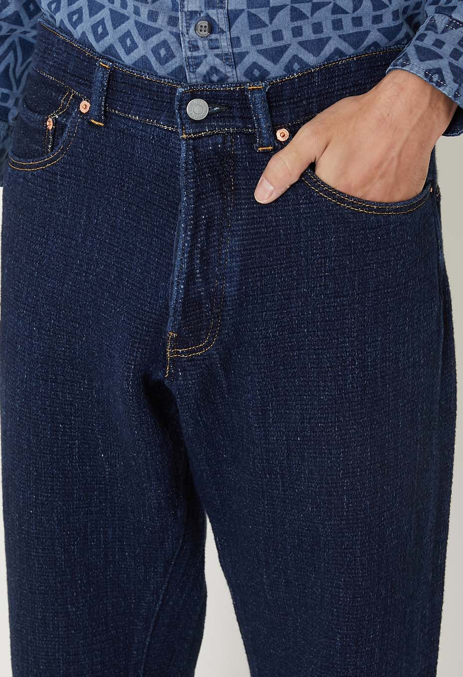 Flow jacquard denim jeans - INDIGO