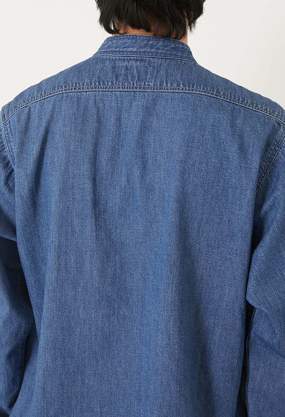 Denim stand collar work shirt - BLUE