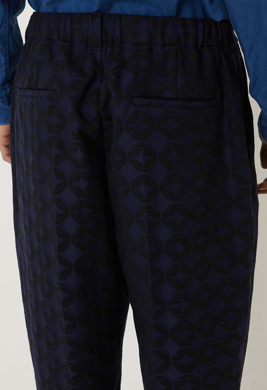 Shippou jacquard tuck draw straight pants - DARK NAVY