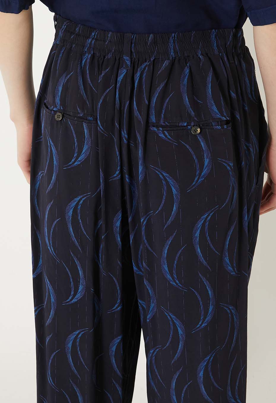 Rayonette Mebuki Print Easy Pants - DARK NAVY