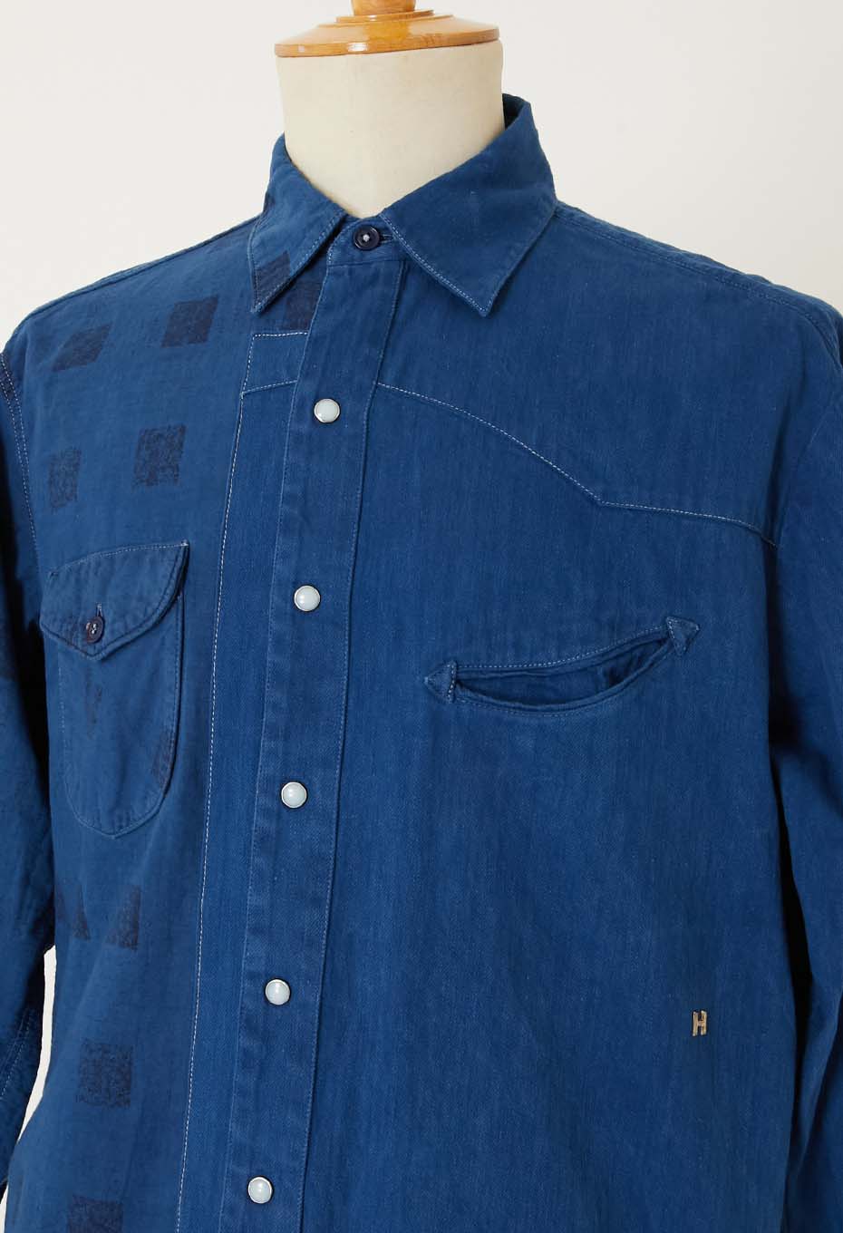JAPAN DORAKU REWORK テンネンホンアイ スプリットシャツ - INDIGO