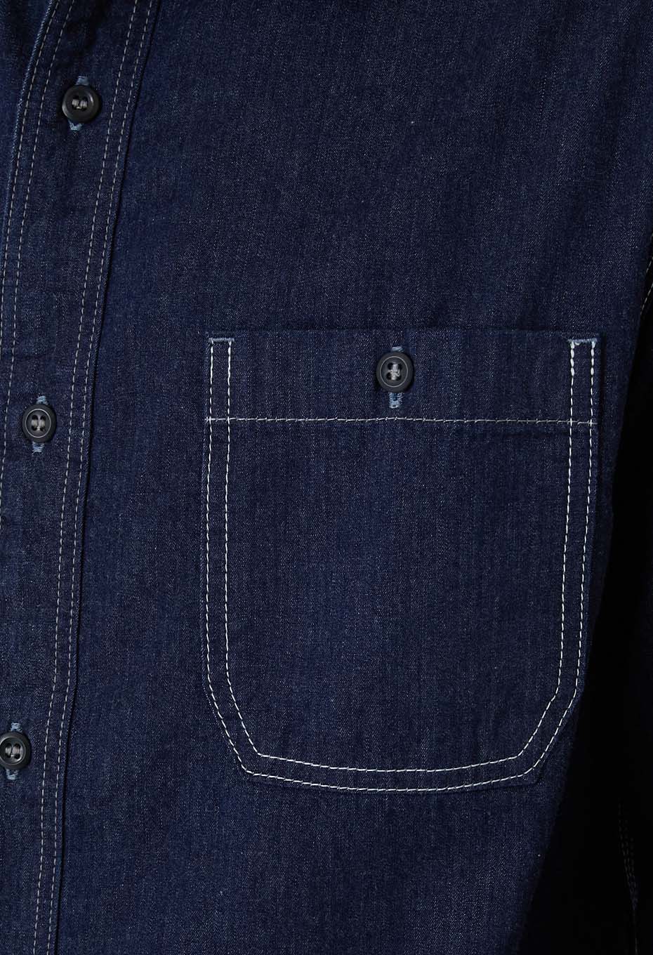 ジャカード シャツデニム 2ポケットワークシャツ - INDIGO