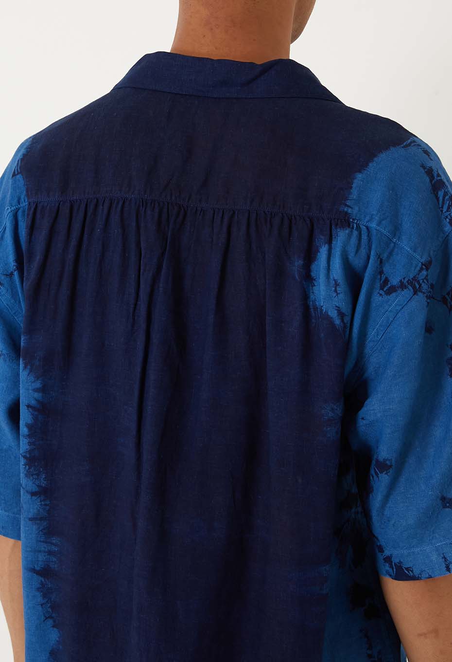 Aigasaneshibori linen short sleeve shirt - INDIGO