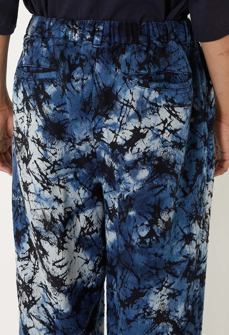 ソフトコットンガラスジャカード インディゴテゾメ ドローパンツ - INDIGO