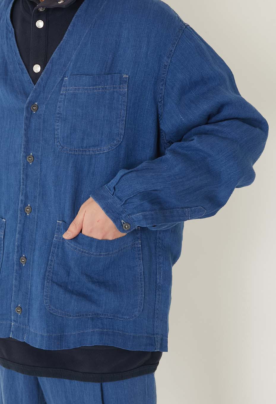 インディゴリネン ハイカウントツイル シャツカーディガン - INDIGO