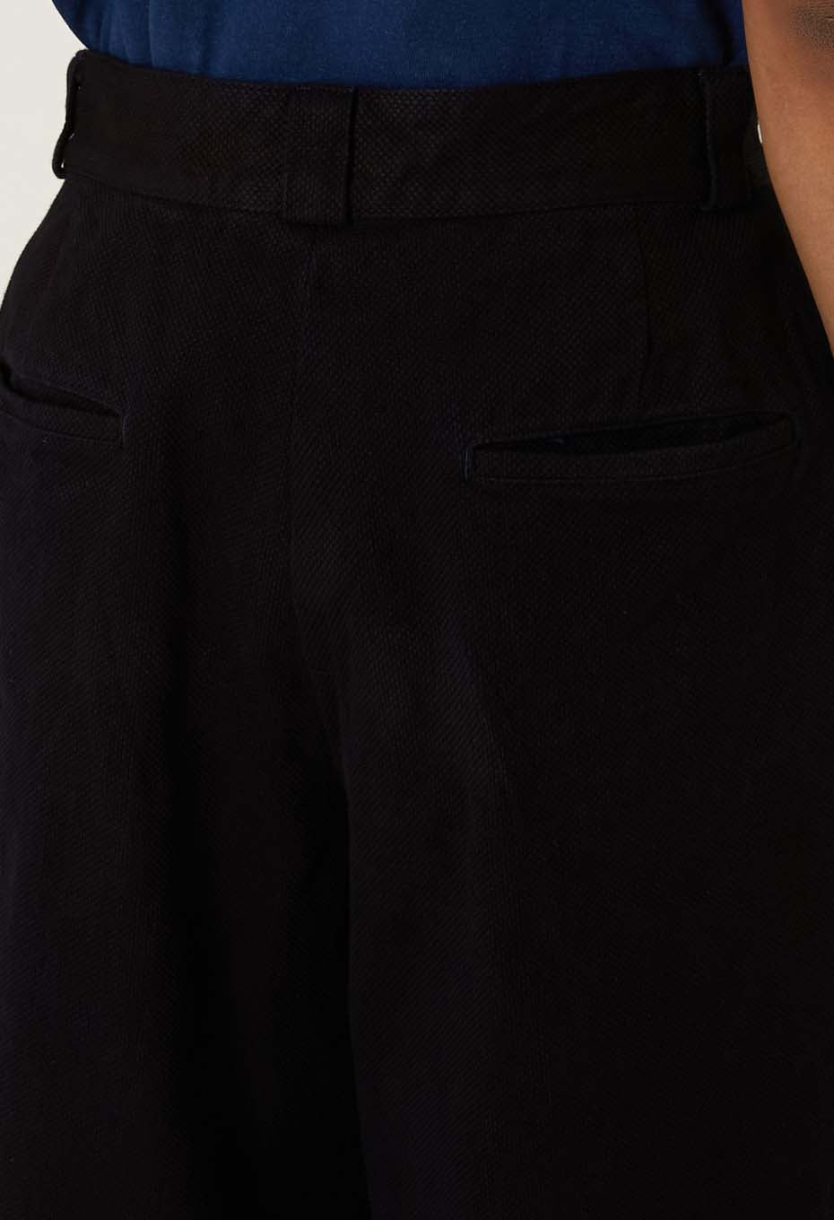 Woven Pure Indigo Sashiko wide shorts - A