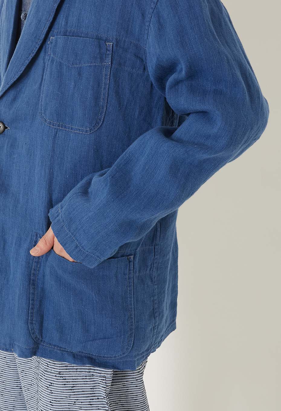 インディゴリネン ハイカウントツイル スモーキングジャケット - INDIGO