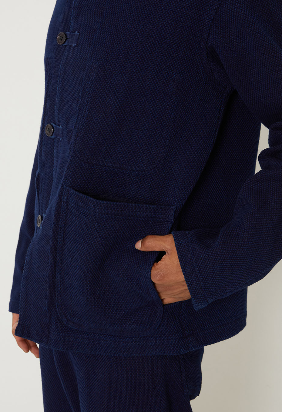 Woven Pure Indigo Light Sashiko Oriental Jacket - INDIGO