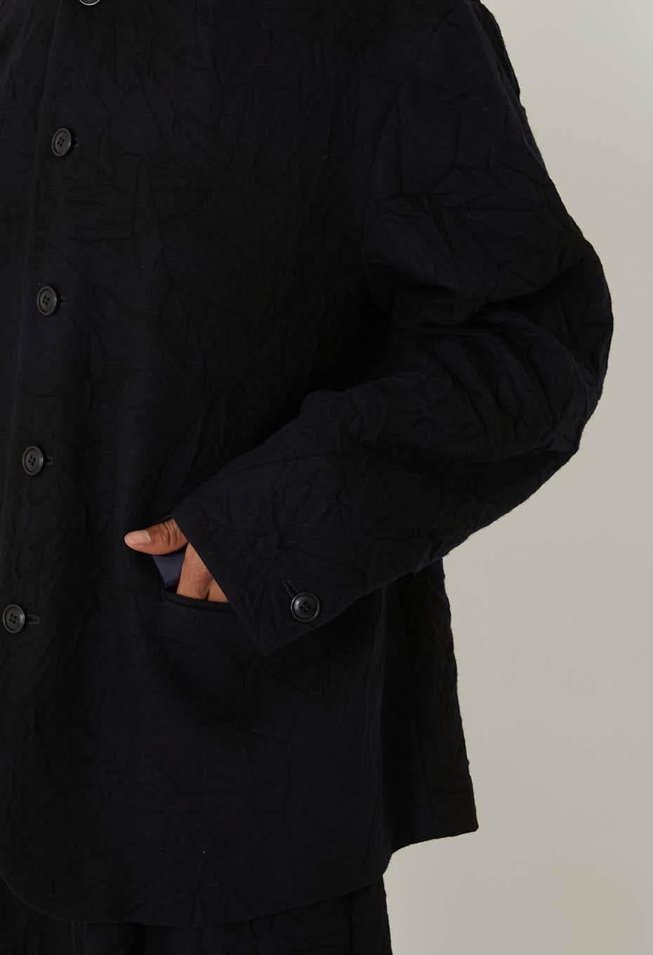 Murazome wool 5B stand collar jacket - DARK NAVY