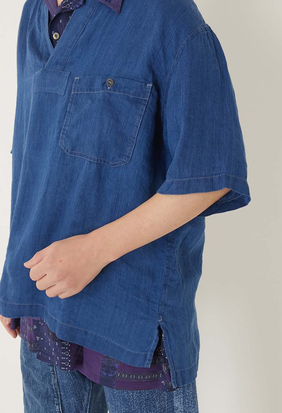 インディゴリネン ハイカウントツイルスキッパーシャツ - INDIGO