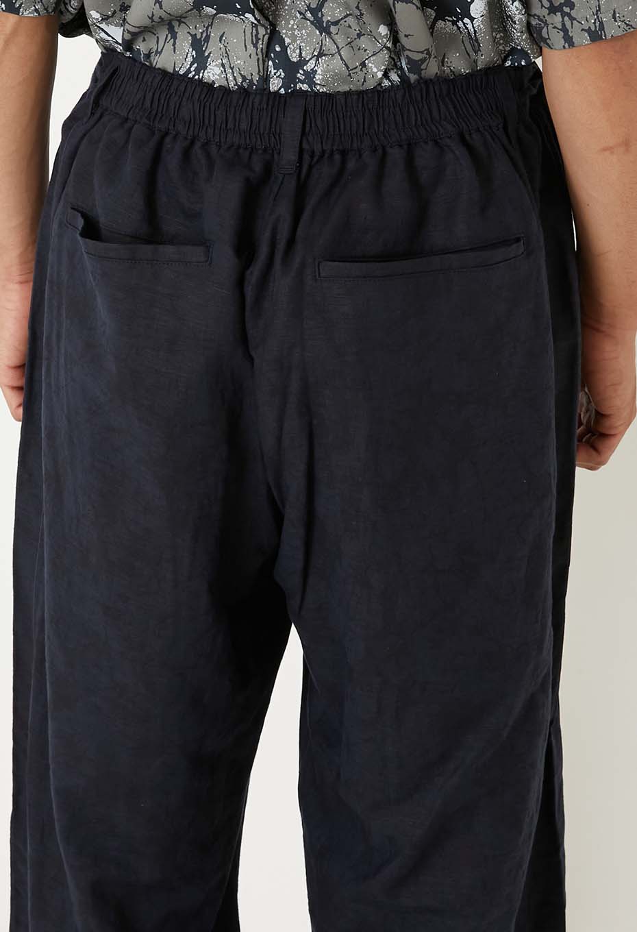 Linen mix glass pattern draw pants - DARK NAVY