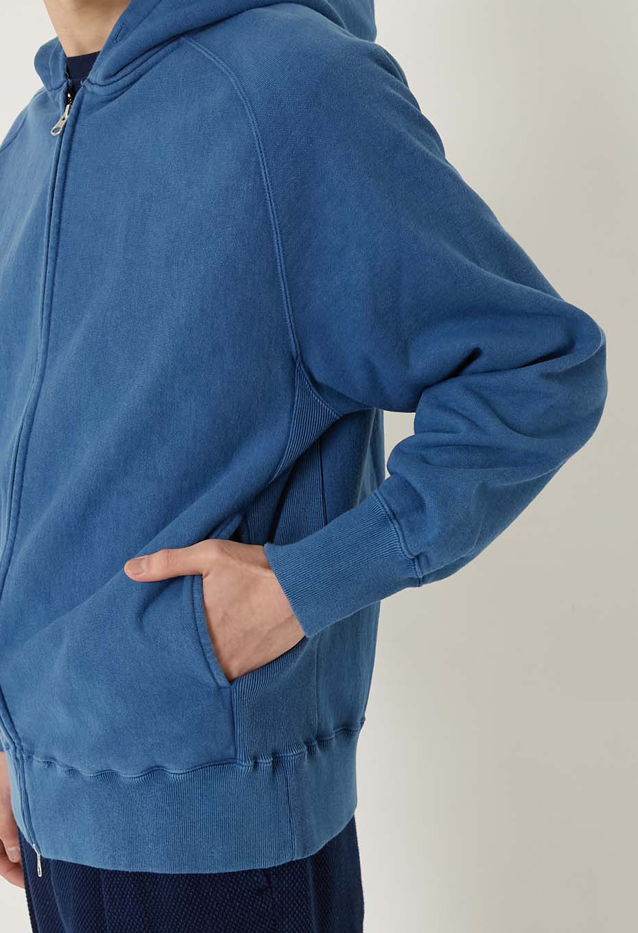 オーガニックウラケ テゾメ スウェットジップフーディ ユニセックス - BLUE
