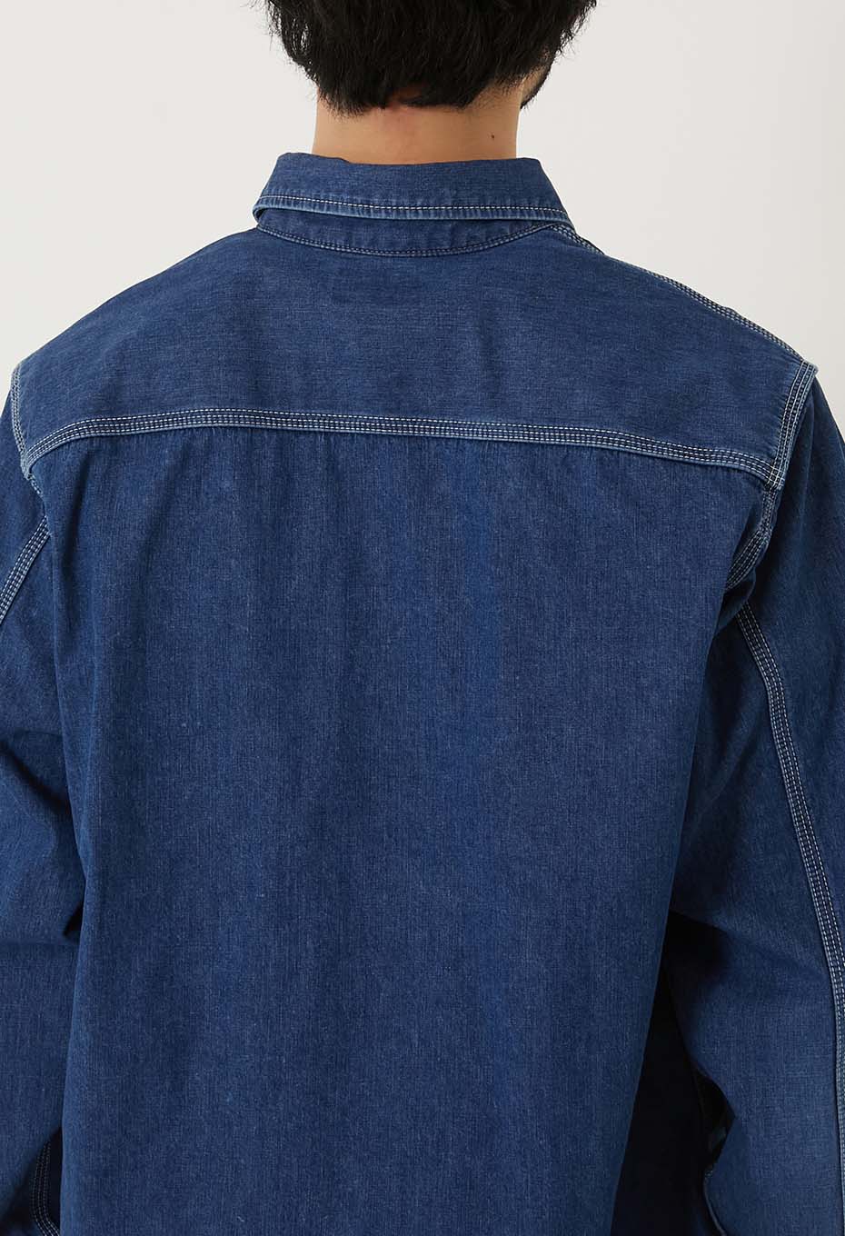 Jacquard shirt denim 2 pocket work shirt /VINTAGE WASH - BLUE