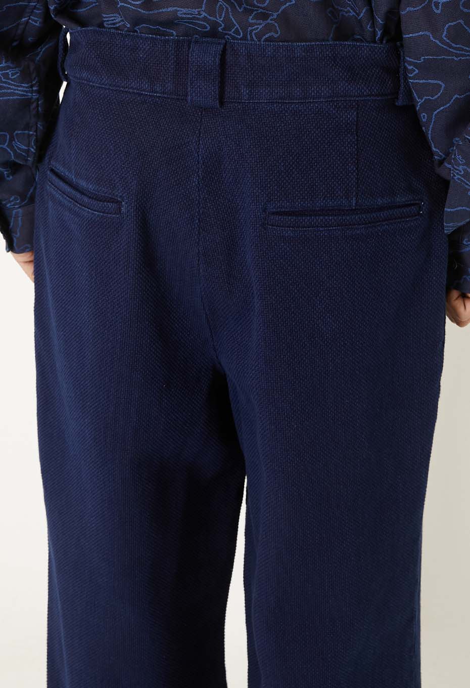 J7281Woven Pure Indigo Nijuori Sashiko Tuck Wide Pants - INDIGO