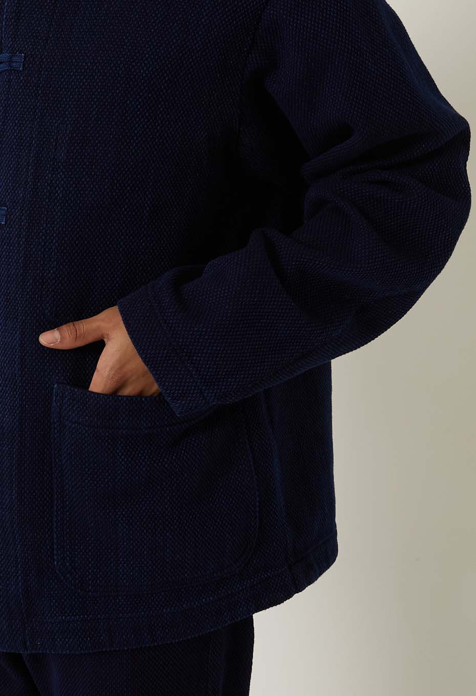 Woven Pure Indigo Light Sashiko Oriental Jacket - INDIGO