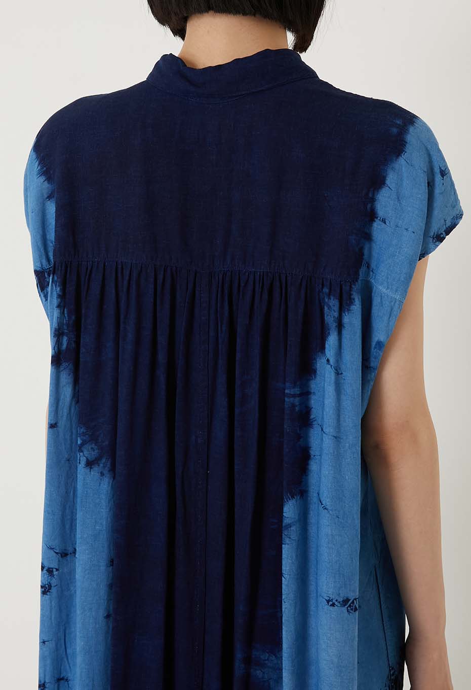 Aigasaneshibori linen shirt dress - INDIGO