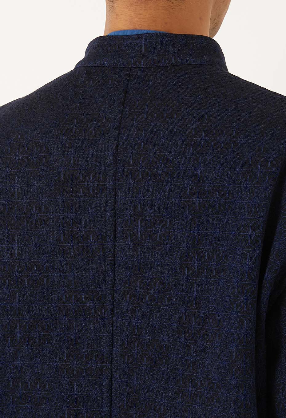 ウールニットジャカード スタンドカラージャケット - NAVY