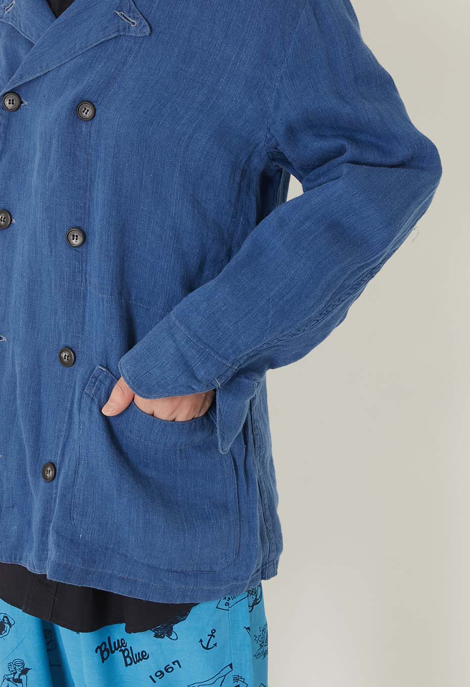 インディゴリネン ハイカウントツイル ダブルブレストワークジャケット - INDIGO