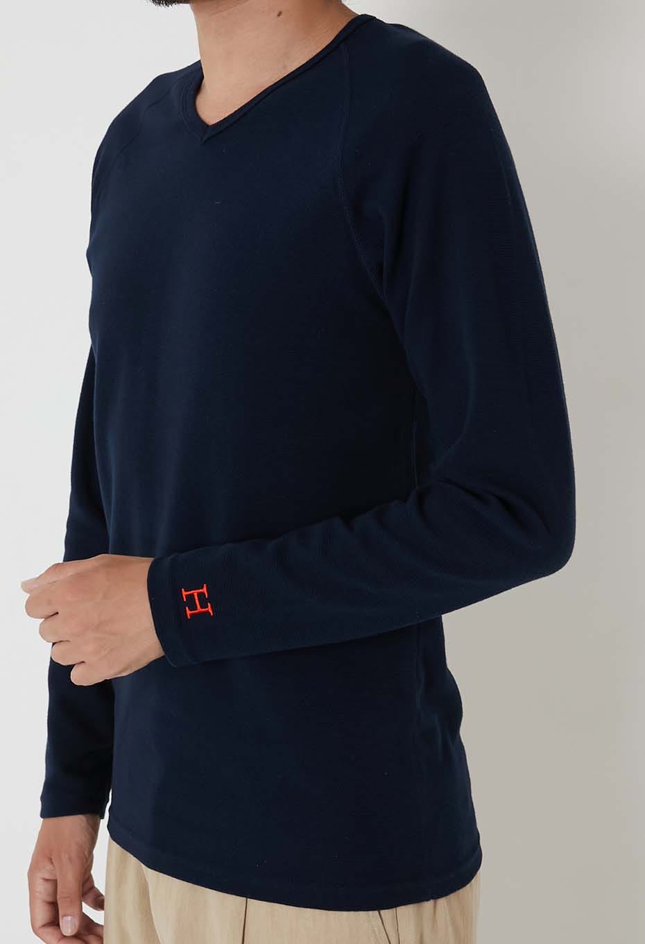 ストレッチフライス Vネックロングスリーブ Tシャツ - DARK NAVY