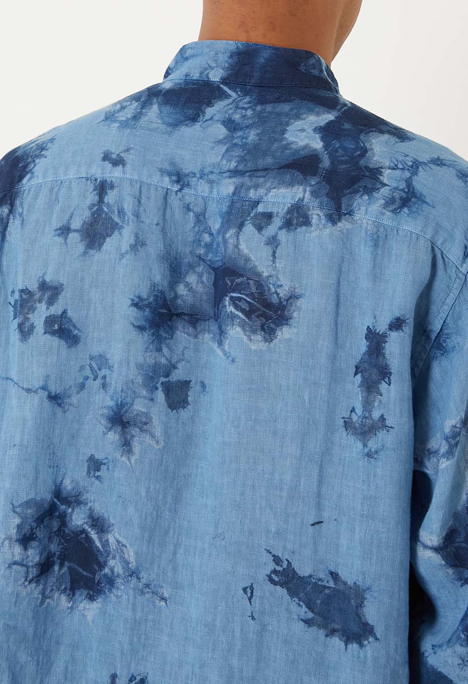 リネン インディゴムラクモシボリ スタンドカラー ロングスリーブシャツ - INDIGO