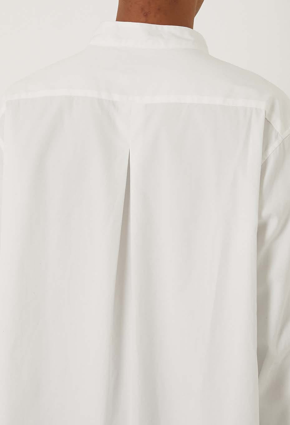 コットンピンオックス バンドカラー ロングシャツ - WHITE