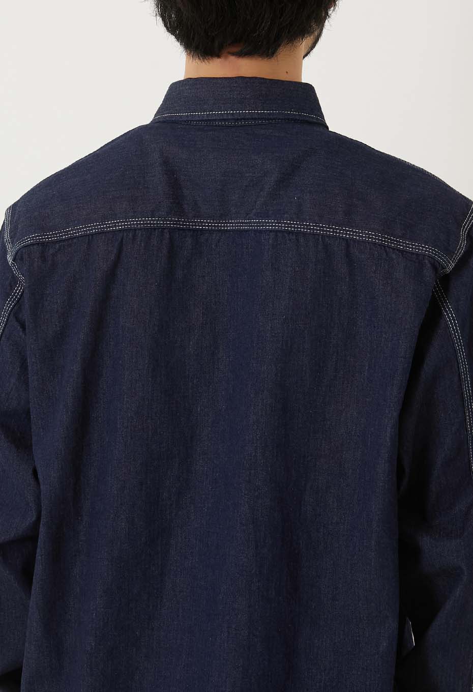 ジャカード シャツデニム 2ポケットワークシャツ - INDIGO