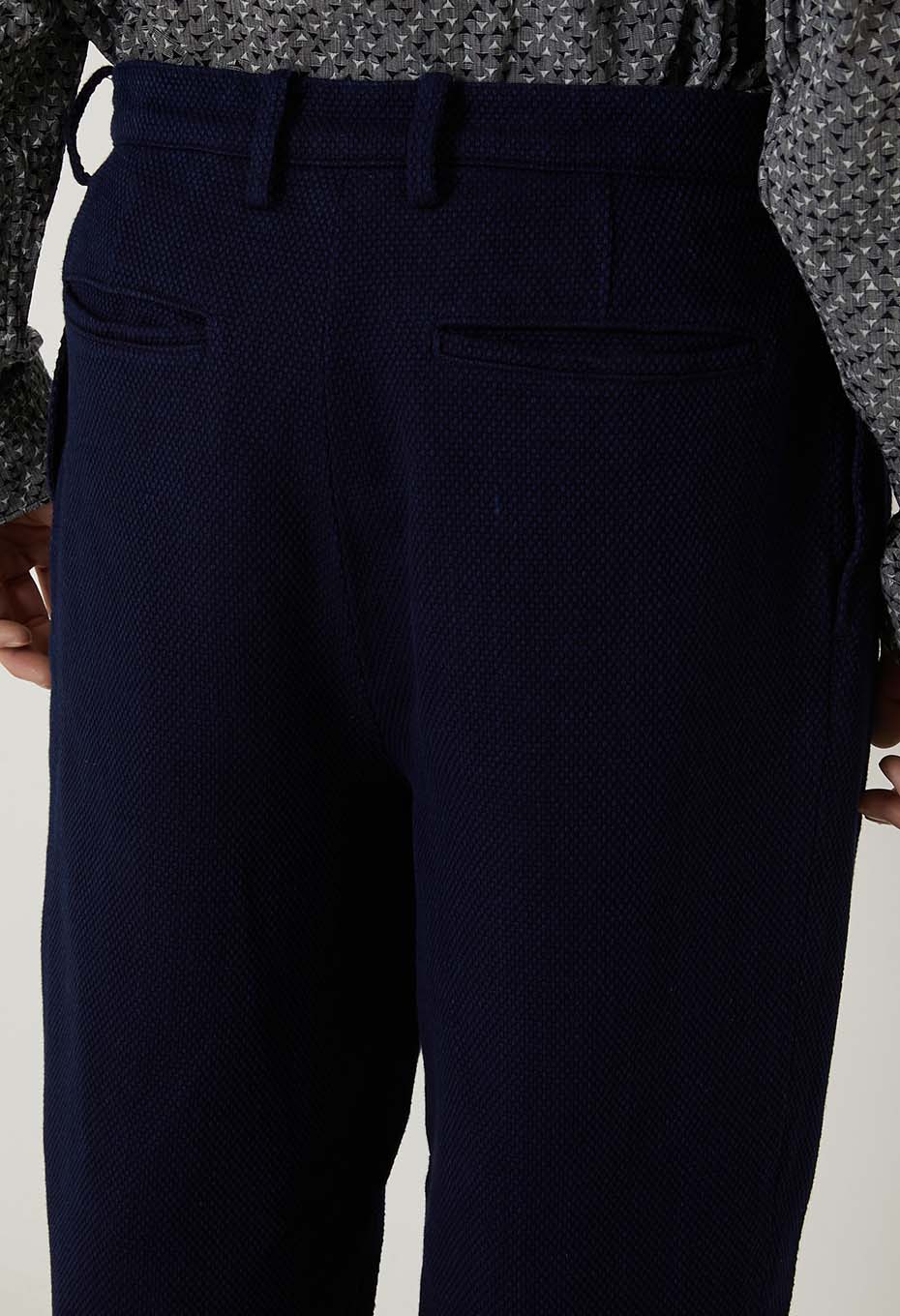 Woven Pure Indigo Light Sashiko Trousers - INDIGO