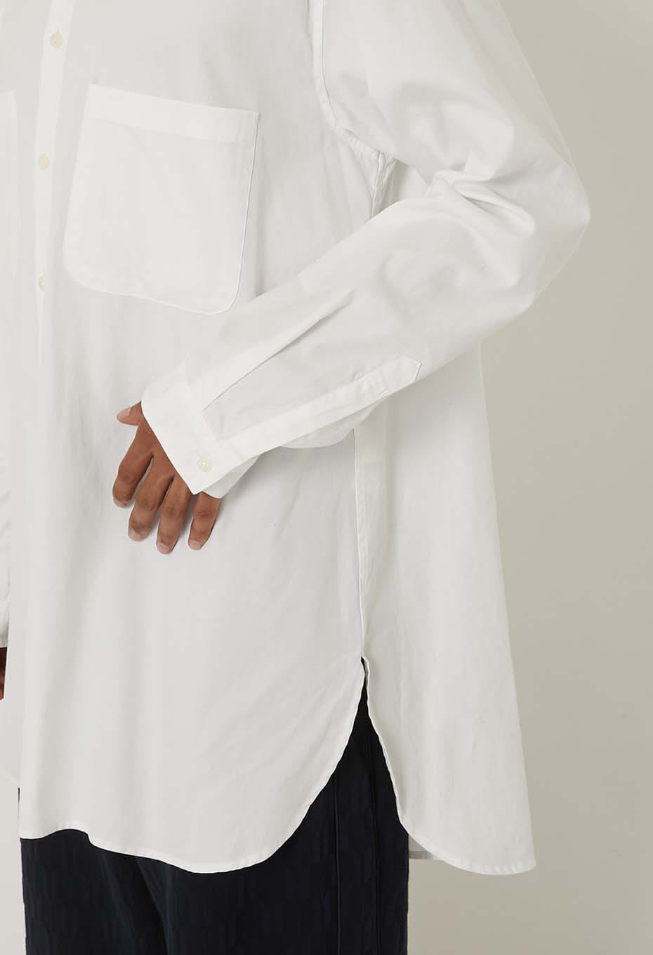 コットンピンオックス バンドカラー ロングシャツ - WHITE