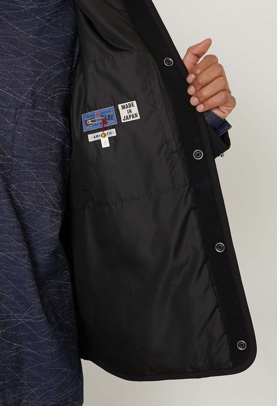 Indigo Nylon Satin Kazenami Quilt Jacket - INDIGO