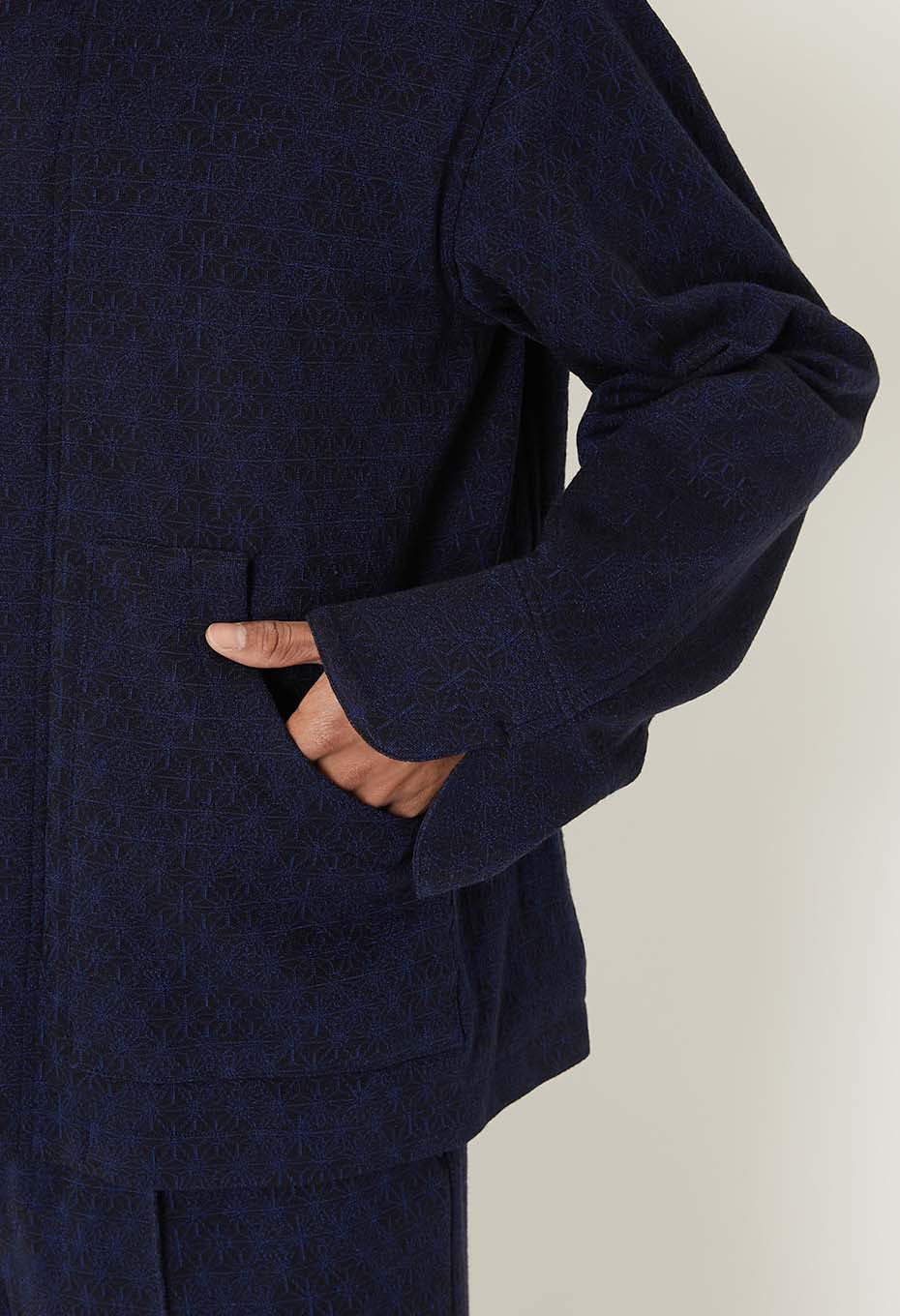 ウールニットジャカード スタンドカラージャケット - NAVY