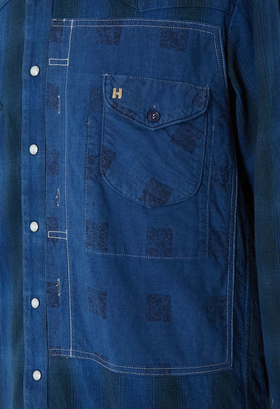 JAPAN DORAKU REWORK テンネンホンアイ パッチポケットシャツ - INDIGO