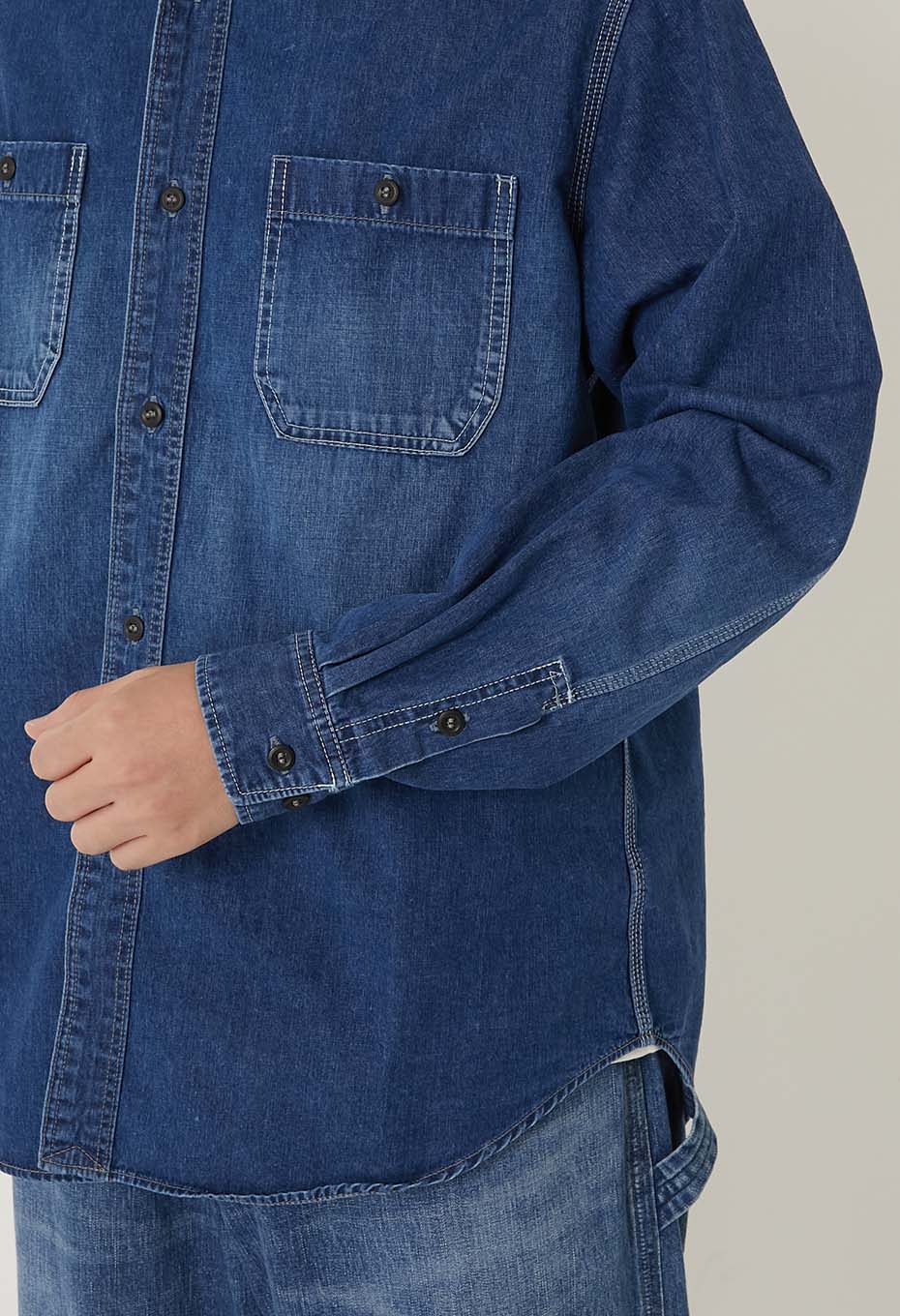 Jacquard shirt denim 2 pocket work shirt /VINTAGE WASH - BLUE