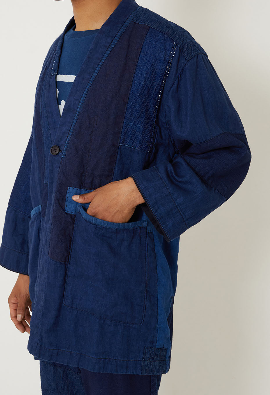 Indigo linen nenrin haori jacket - INDIGO