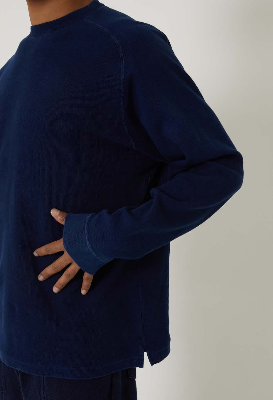 ムライトテレコ テゾメ ニードルステッチ ロングスリーブＴシャツ ユニセックス - INDIGO