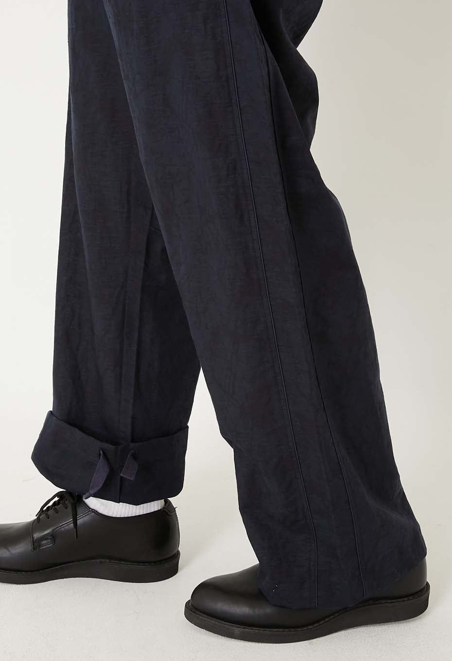 Linen mix glass pattern draw pants - DARK NAVY