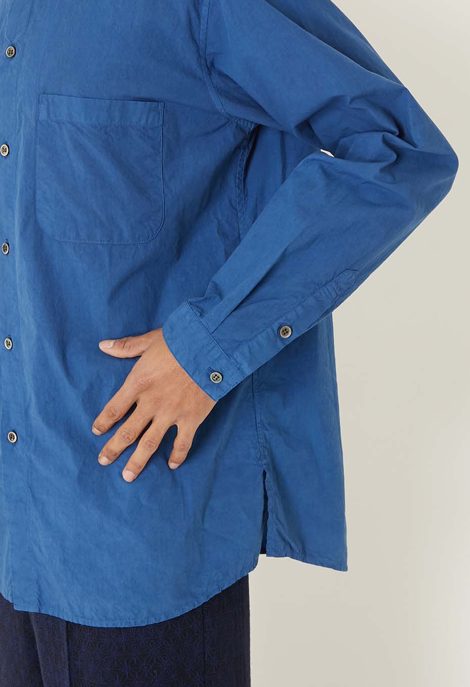 オーガニックブロード ホンアイテゾメ スタンドカラーロングスリーブシャツ - INDIGO