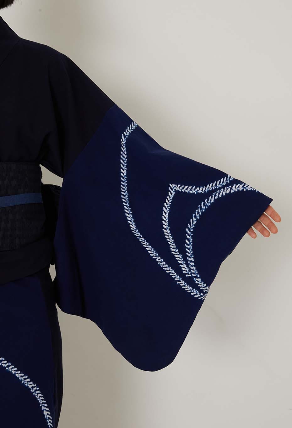 Tomoe Shibori Women's Yukata - NAVY