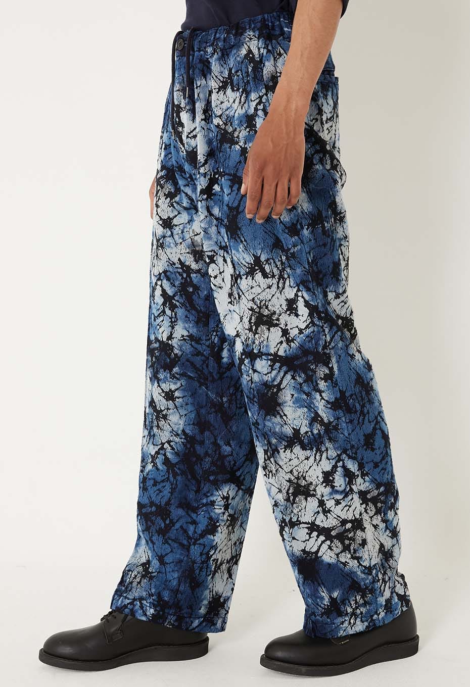 ソフトコットンガラスジャカード インディゴテゾメ ドローパンツ - INDIGO