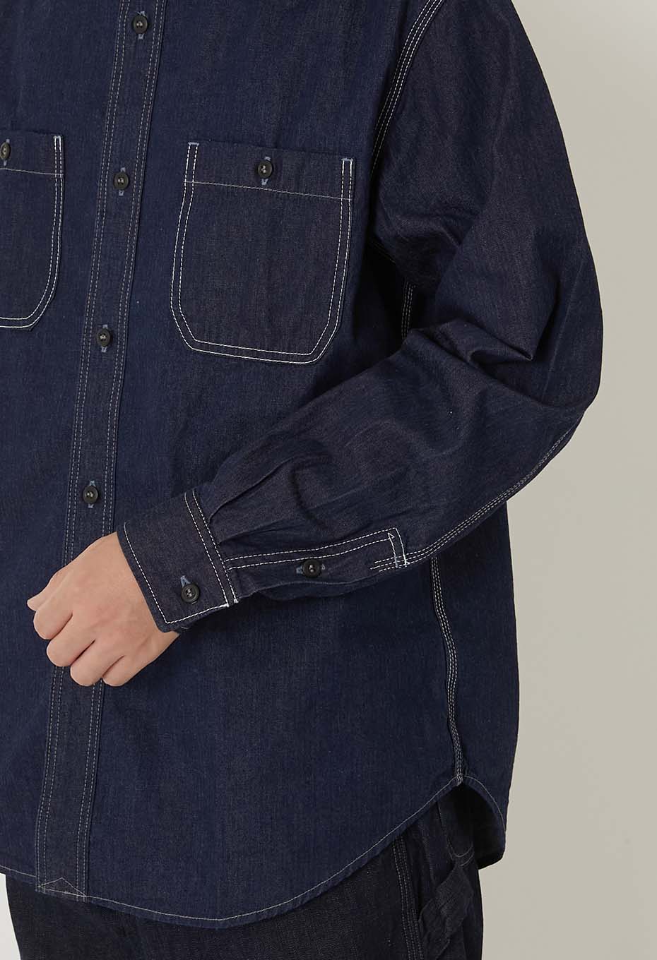 ジャカード シャツデニム 2ポケットワークシャツ - INDIGO